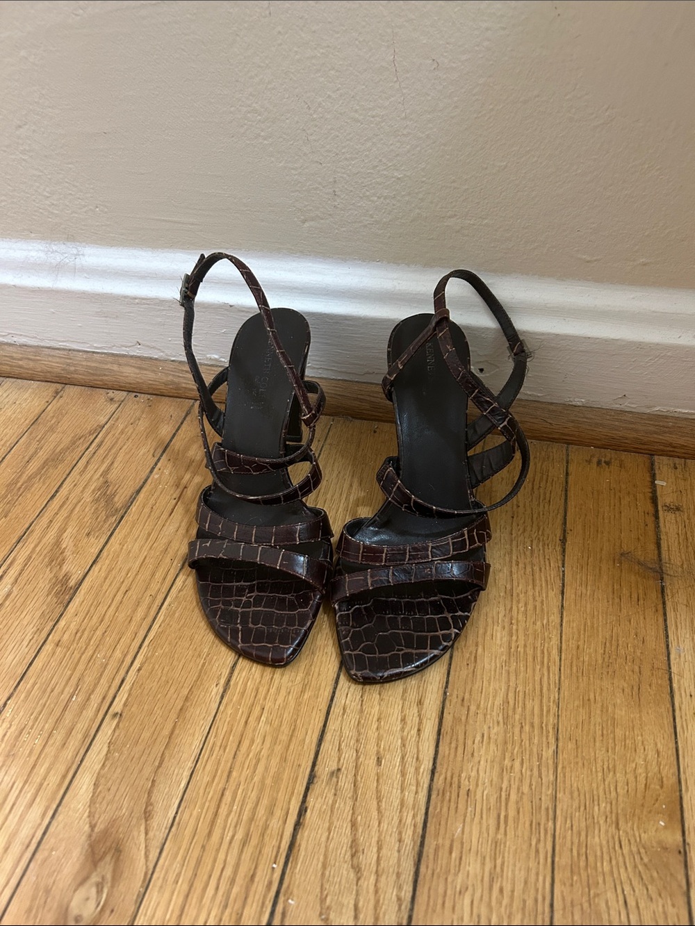 Kenneth Cole Brown Croc-Embossed Strappy Heels*